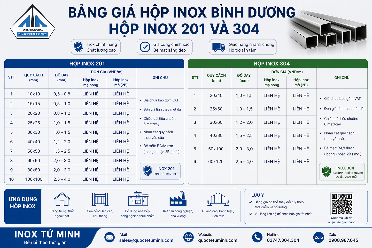 bảng giá hộp inox bình dương