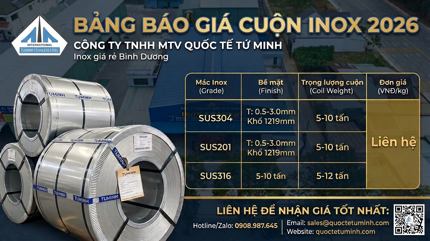 Cuộn inox – Bảng giá cuộn inox 2026 mới nhất hôm nay báo giá cuộn inox