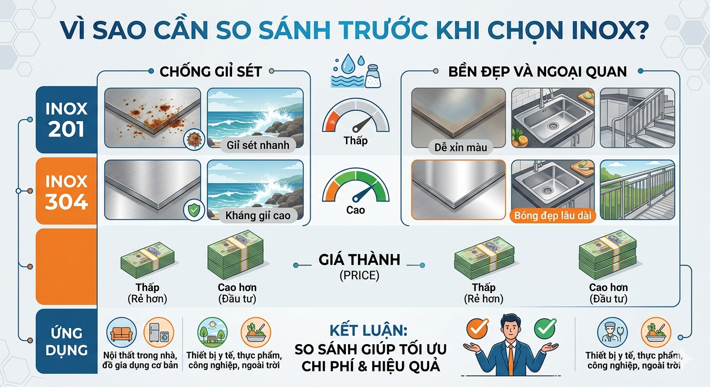 So sánh các loại inox