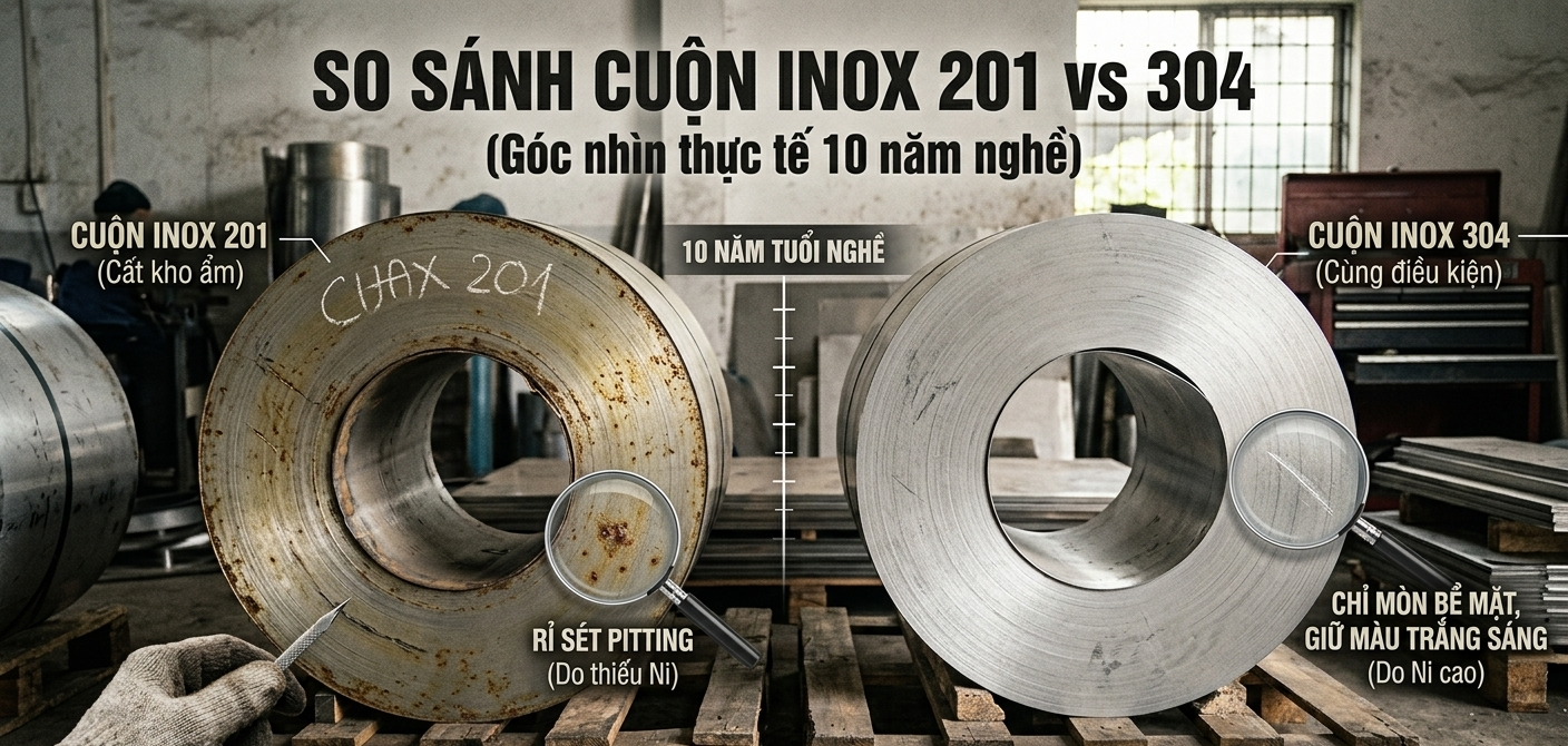 Cuộn inox – Bảng giá cuộn inox 2026 mới nhất hôm nay so sánh cuộn inox 201 và 304