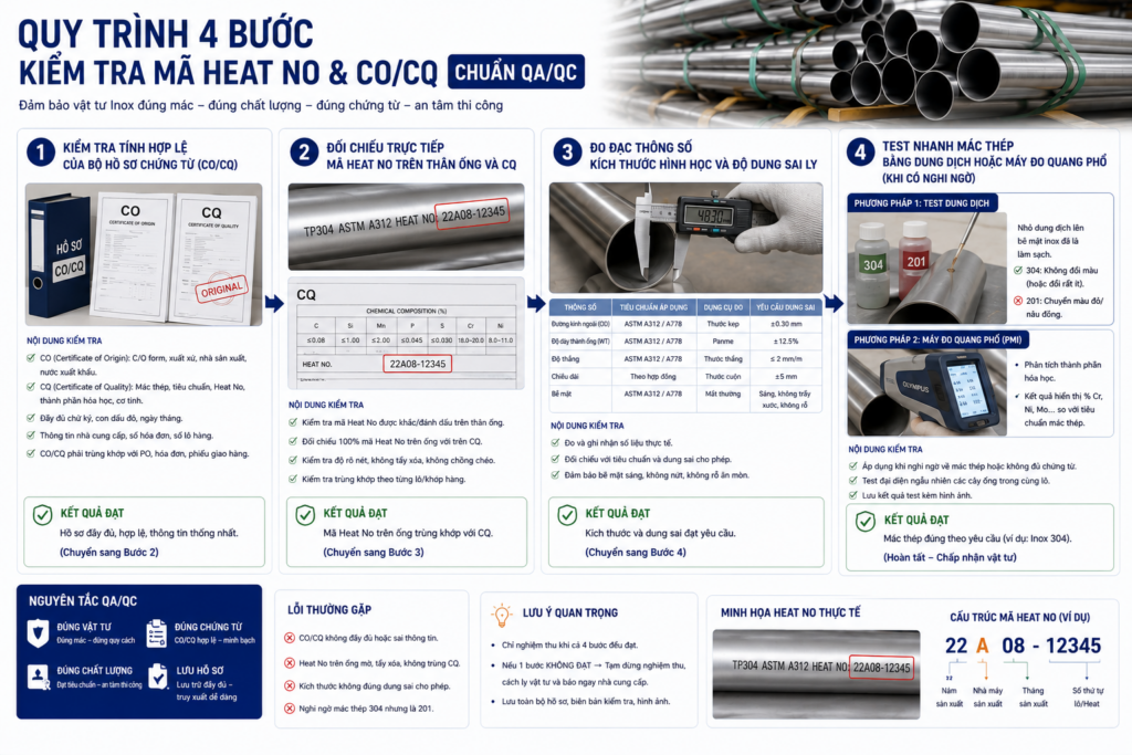Quy Trình Kiểm Tra Mã Heat No & Chứng Chỉ CO/CQ Khi Nhận Ống Inox Tại Công Trường 9c5e8c21 5239 406b 9a16 ccacf9be4f1c