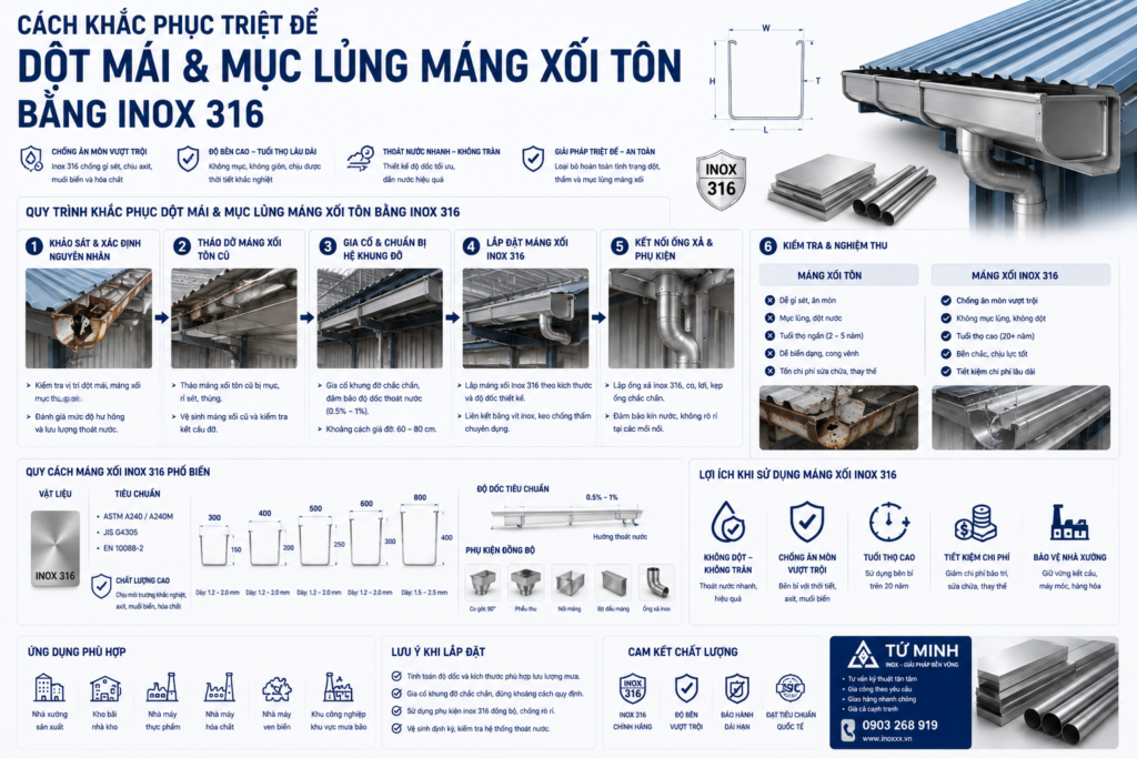 Cách Khắc Phục Triệt Để Dột Mái & Mục Lủng Máng Xối Tôn Bằng Inox 316 e62e58f5 ad85 4d6d 8374 6824b627ae0c