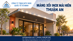 Phối cảnh minh họa máng xối inox mái hiên cửa hàng cho bài Thuận An