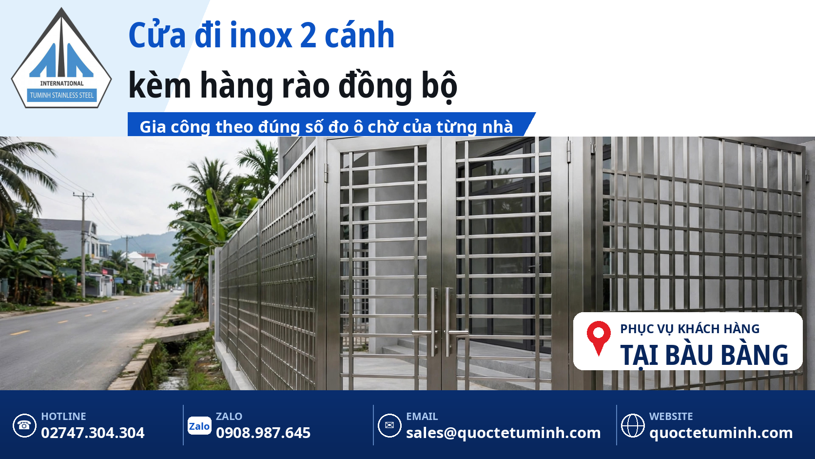 Gia Công Cửa Inox Bàu Bàng: Top 5 Lưu Ý Chọn Mẫu Và Báo Giá Tham Khảo gia công cửa inox bàu bàng - cửa đi inox 304 hai cánh kèm hàng rào lắp đặt tại nhà phố