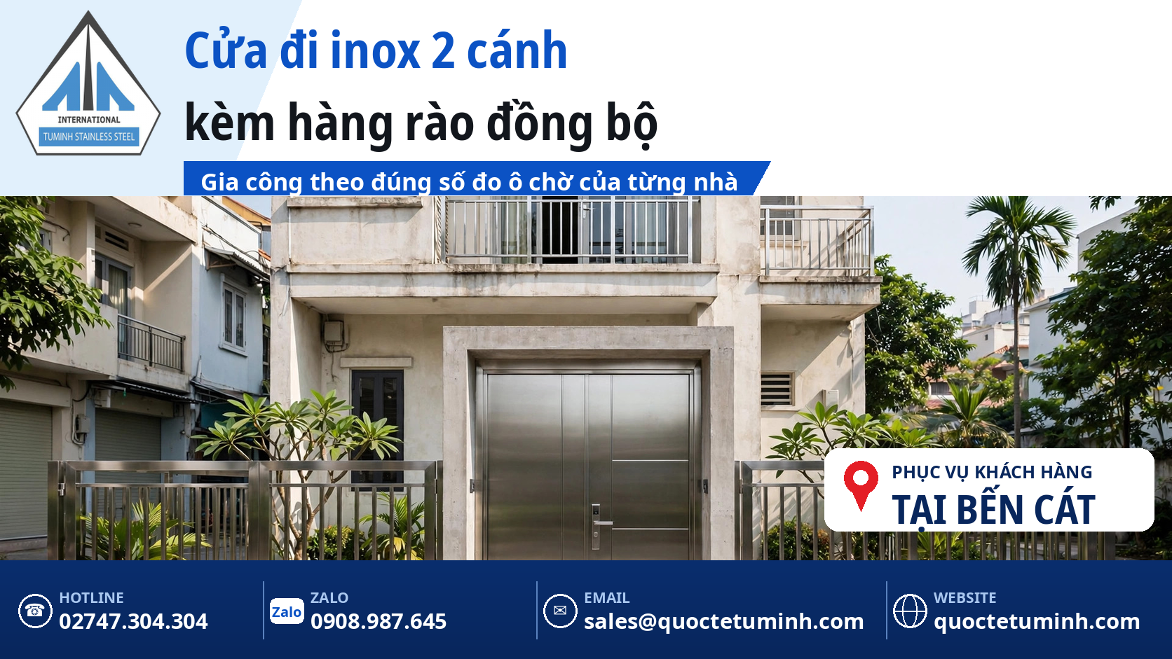 gia công cửa inox bến cát - cửa đi inox 2 cánh và hàng rào inox tại nhà phố