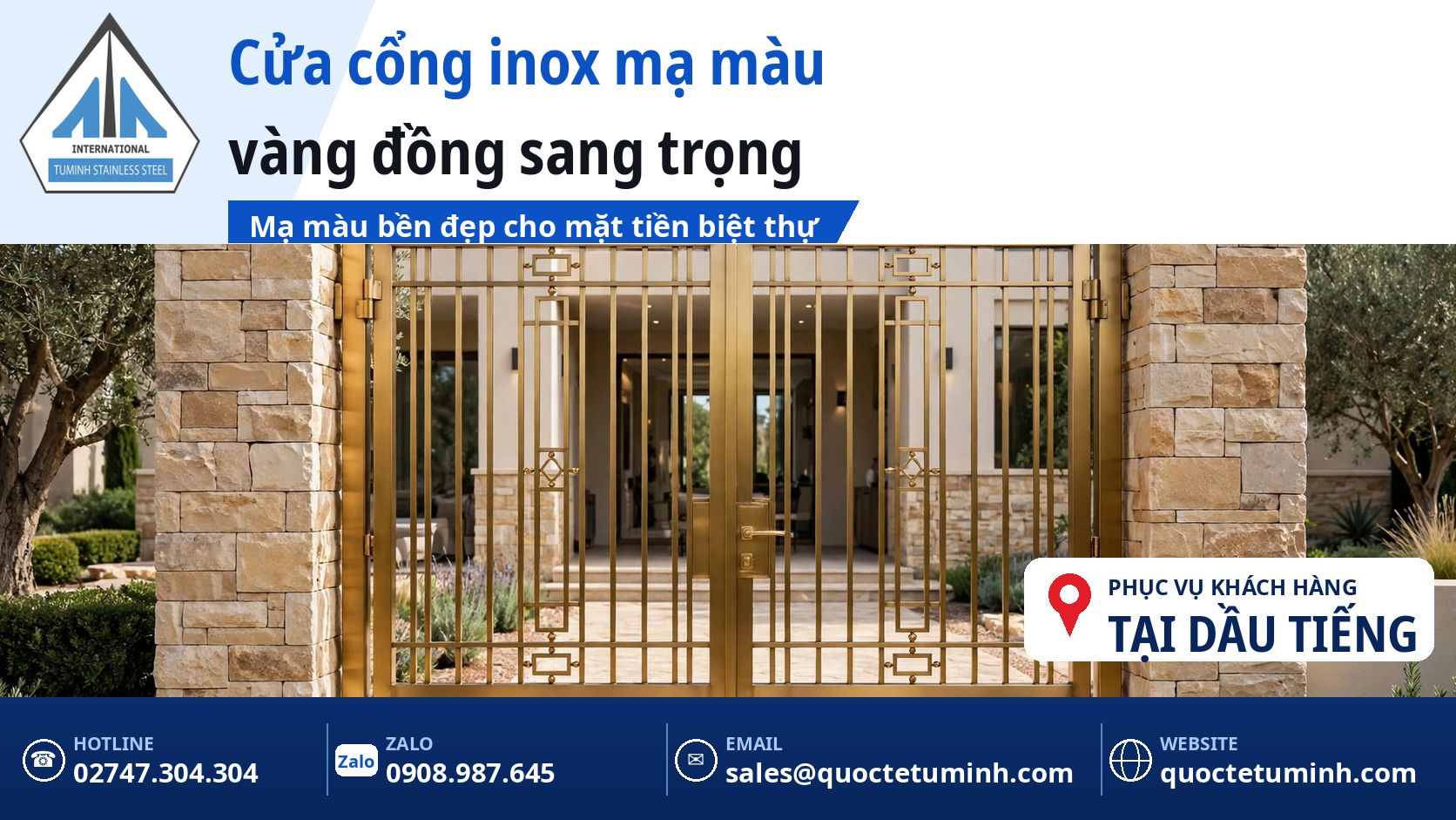 gia công cửa inox tại dầu tiếng - cửa cổng inox mạ màu vàng đồng lắp đặt tại biệt thự