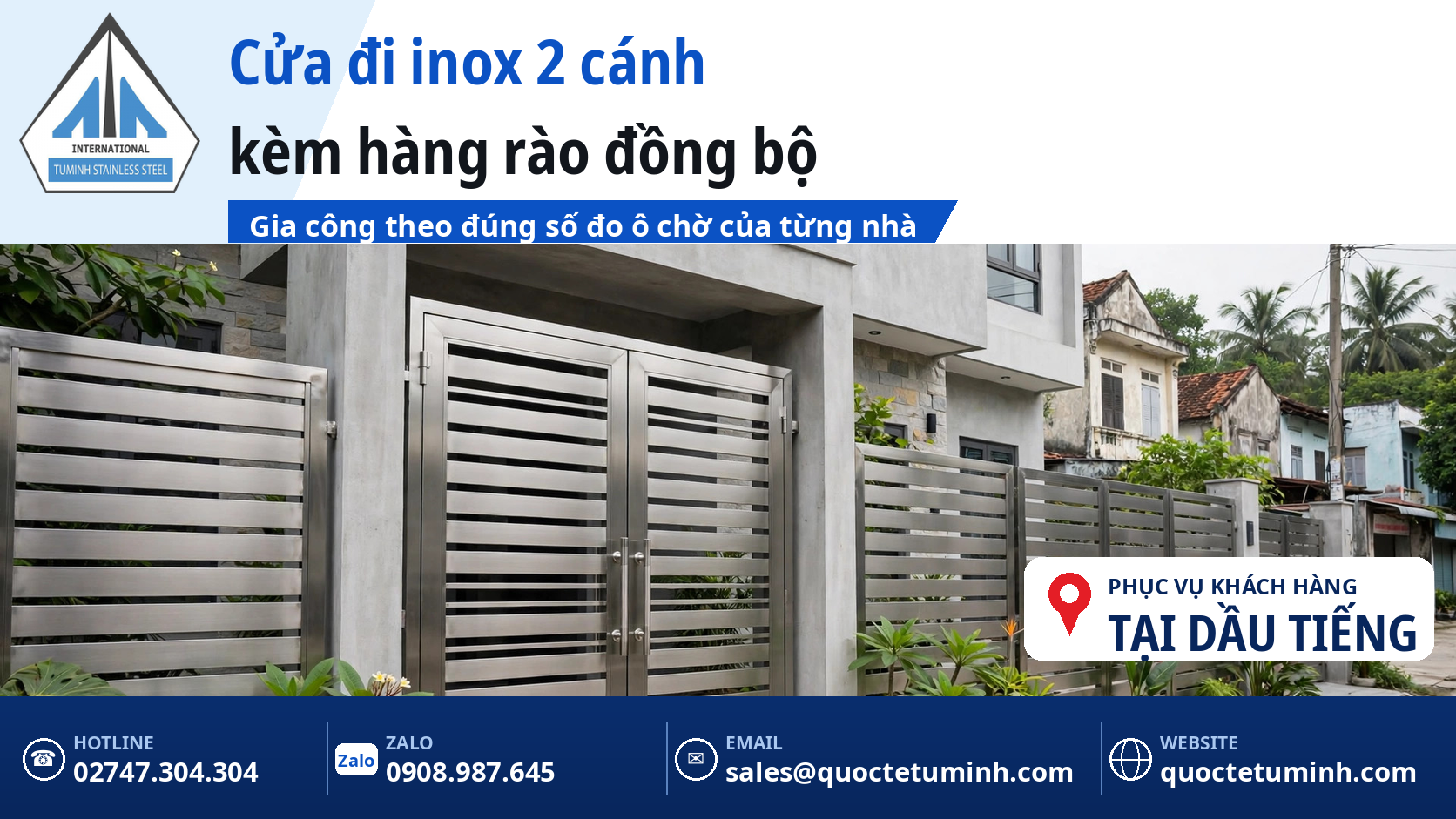 gia công cửa inox dầu tiếng - cửa đi inox 304 hai cánh kèm hàng rào lắp đặt tại nhà phố