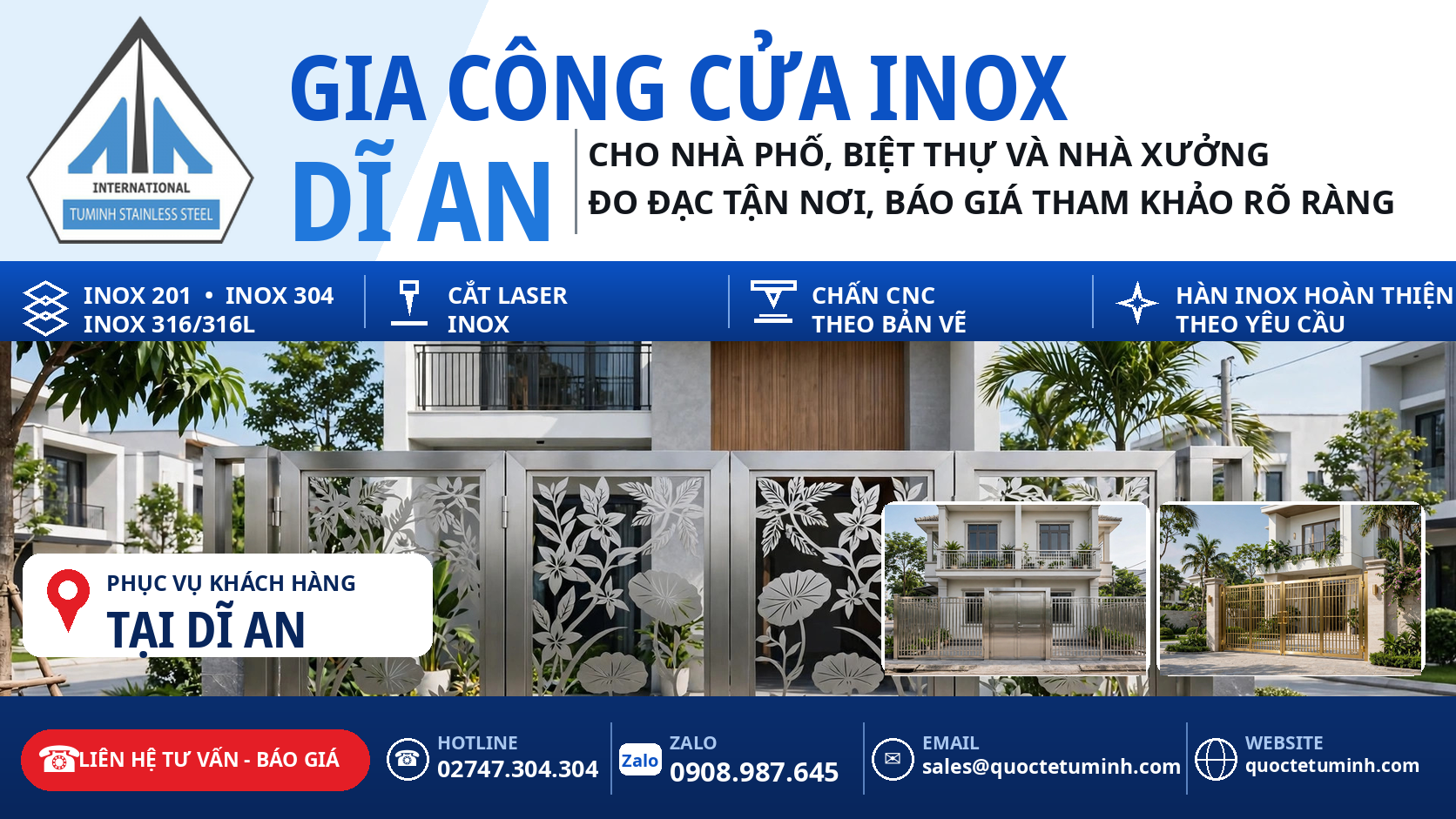 gia công cửa inox dĩ an - cổng inox 4 cánh hoa văn cắt CNC lắp đặt tại biệt thự mini