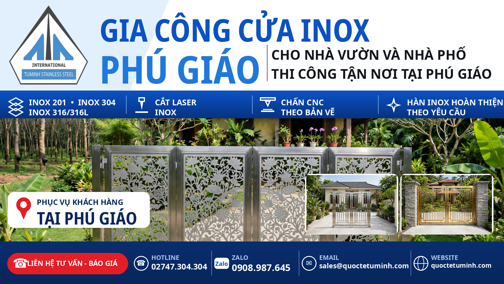 gia công cửa inox phú giáo - cổng inox hoa văn CNC tại nhà vườn