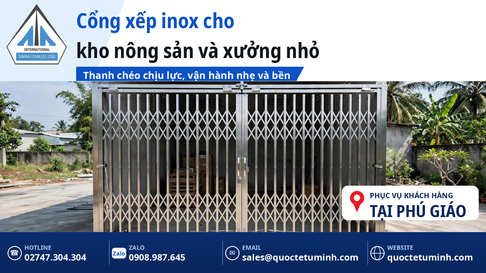 báo giá gia công cửa inox phú giáo - cổng xếp inox tại kho nông sản