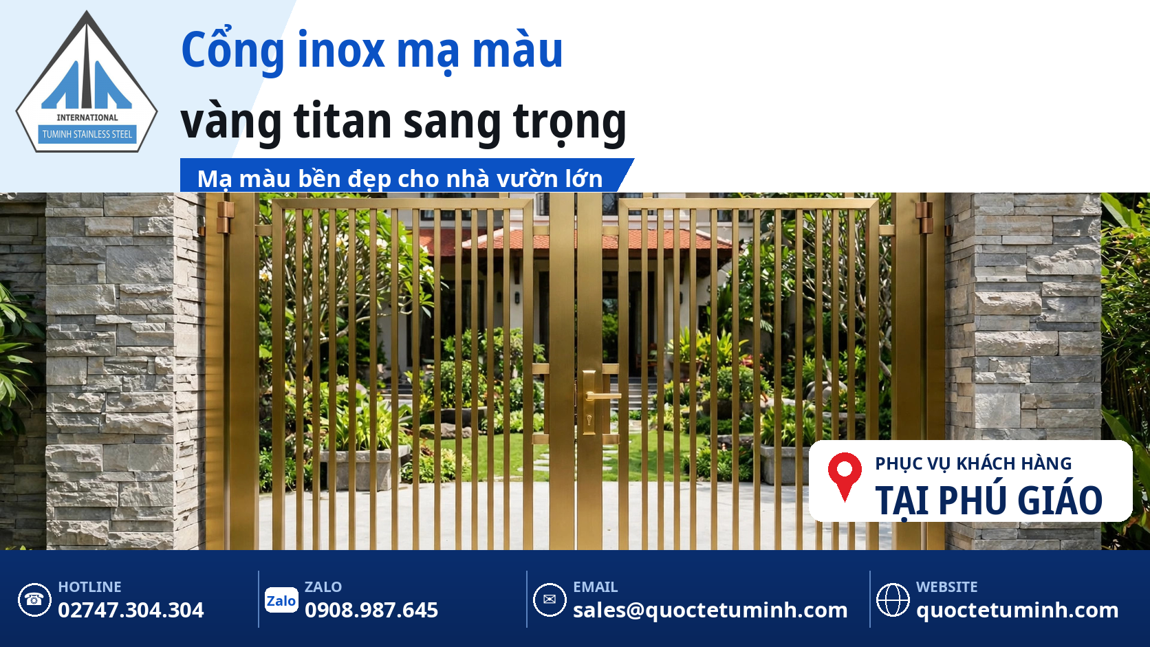 gia công cửa inox phú giáo - cổng inox mạ màu vàng titan tại nhà vườn lớn