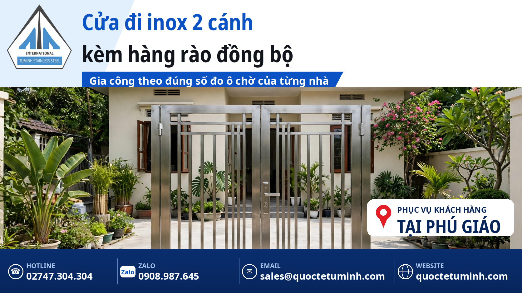 gia công cửa inox phú giáo - cửa đi inox 2 cánh và hàng rào inox tại nhà vườn