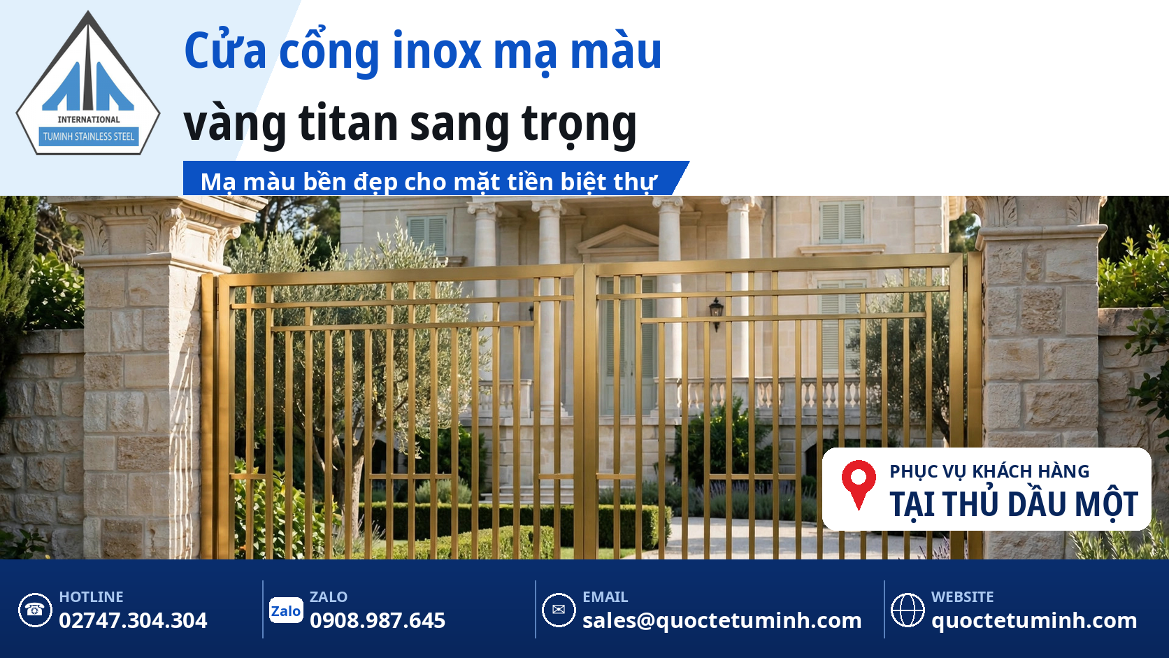 gia công cửa inox tại thủ dầu một - cửa cổng inox mạ màu vàng titan lắp đặt tại biệt thự