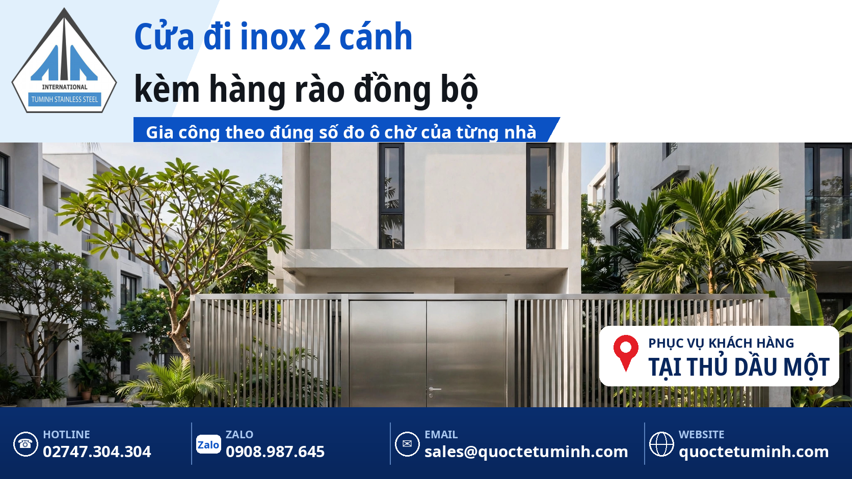 gia công cửa inox thủ dầu một - cửa đi inox 304 hai cánh kèm hàng rào lắp đặt tại nhà phố