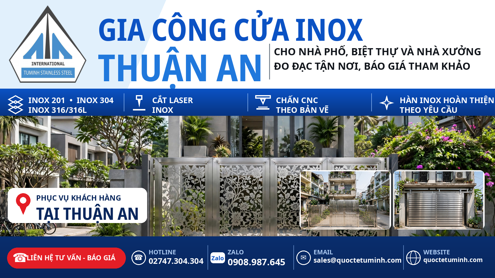 gia công cửa inox thuận an - cổng inox 4 cánh hoa văn cắt CNC lắp đặt tại biệt thự