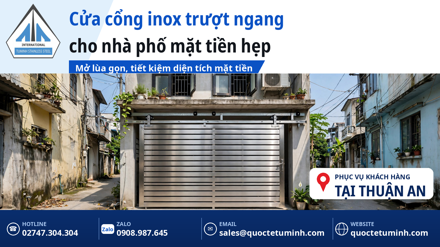 gia công cửa inox thuận an - cửa cổng inox trượt ngang cho nhà phố mặt tiền hẹp
