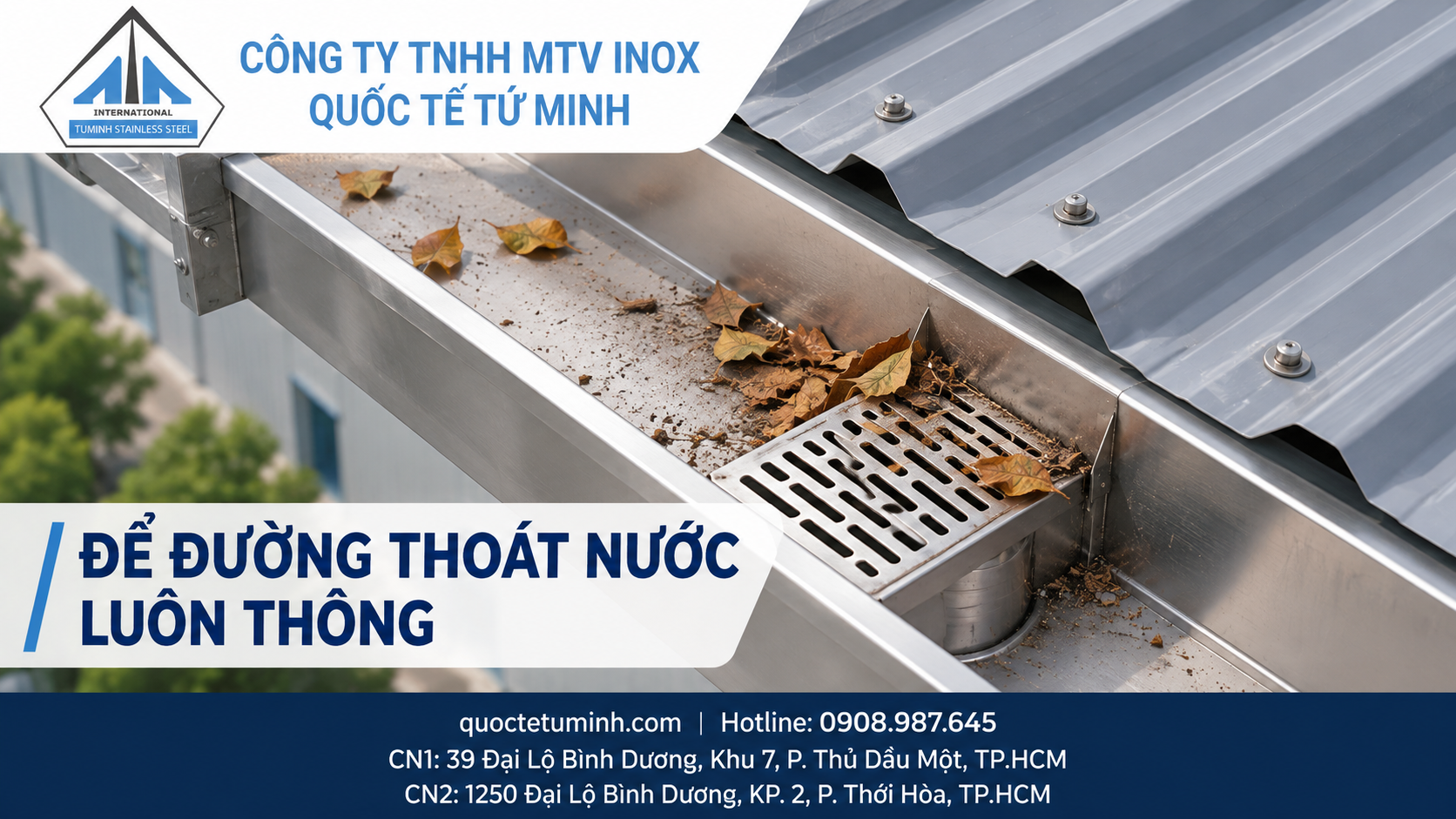 Gia công máng xối inox Tân Uyên cho nhà xưởng: Từ vận hành đến bàn giao Gia công máng xối inox Tân Uyên: minh họa điểm thu nước cần kiểm tra trên mái xưởng