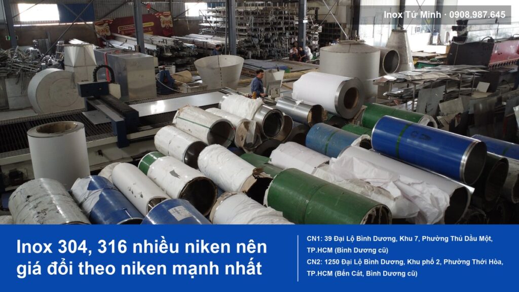 Giá Niken Ảnh Hưởng Giá Inox Thế Nào? Vì Sao 304 Tăng Mạnh Hơn 201, 430 Kho cuộn inox 304 tại Inox Tứ Minh