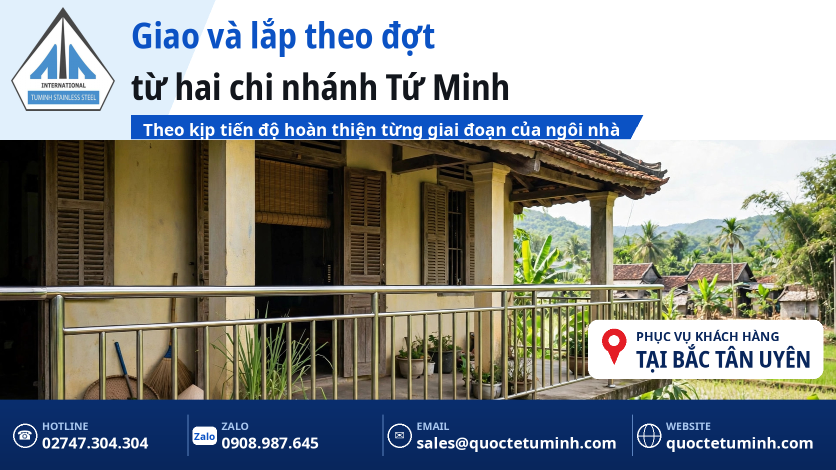 Gia công lan can inox Bắc Tân Uyên cho nhà ở mới và nhà vườn: Khảo sát một lần, chốt trọn gói Lan can hiên nhà tại Bắc Tân Uyên lắp hoàn thiện theo đợt