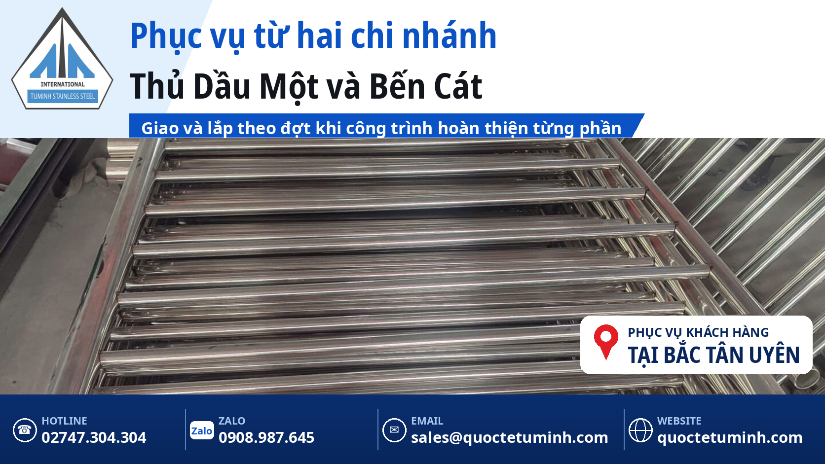 Gia công lan can inox Bắc Tân Uyên cho nhà ở mới và nhà vườn: Khảo sát một lần, chốt trọn gói Gia công lan can inox Bắc Tân Uyên giao và lắp theo đợt từ hai chi nhánh của Tứ Minh