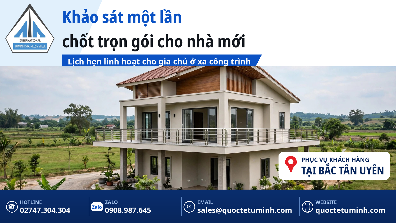 Gia công lan can inox Bắc Tân Uyên cho nhà ở mới và nhà vườn: Khảo sát một lần, chốt trọn gói Lan can ban công nhà mới xây tại Bắc Tân Uyên trên khu đất rộng