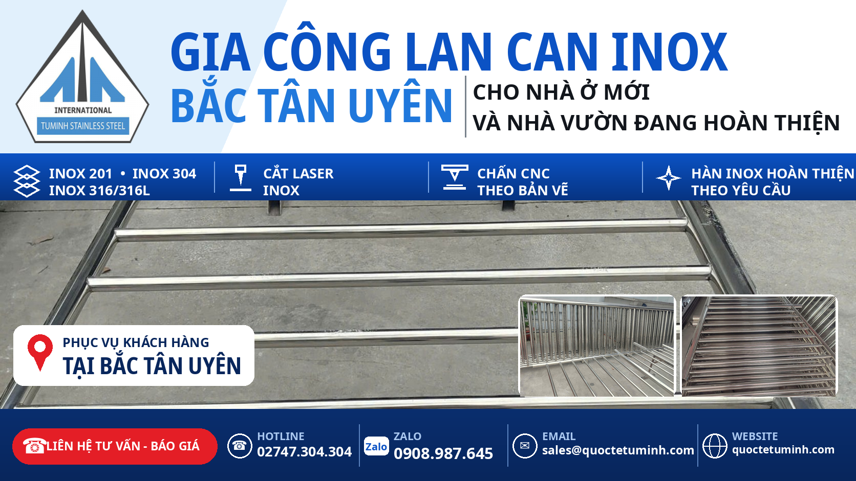 Gia công lan can inox Bắc Tân Uyên cho nhà ở mới và nhà vườn đang hoàn thiện