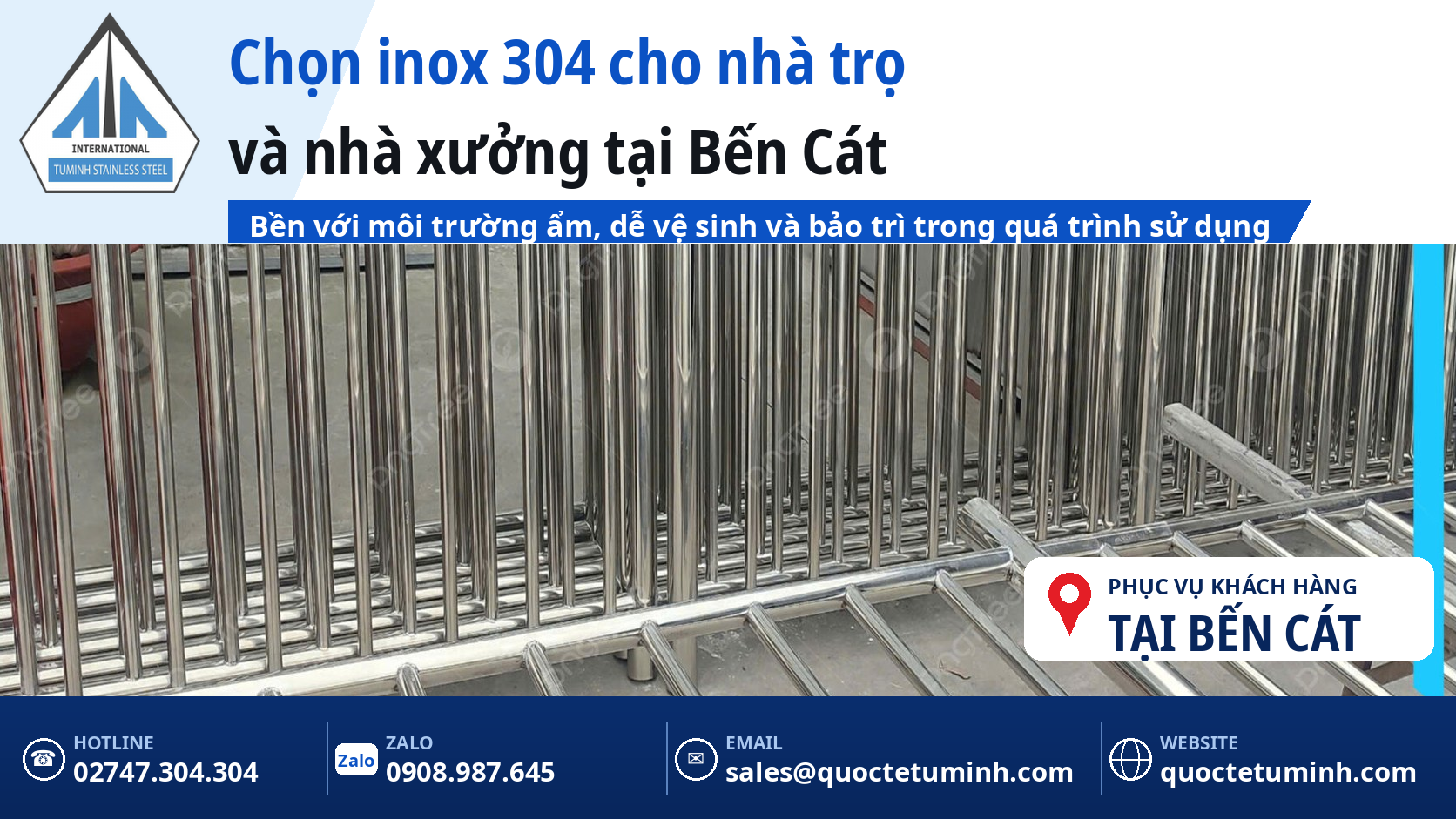 Gia công lan can inox Bến Cát cho nhà trọ, nhà phố và nhà xưởng: Bền, đồng bộ theo một mẫu chốt Lan can inox 304 bền với môi trường ẩm cho nhà trọ và nhà xưởng tại Bến Cát, sản phẩm thật tại xưởng Tứ Minh