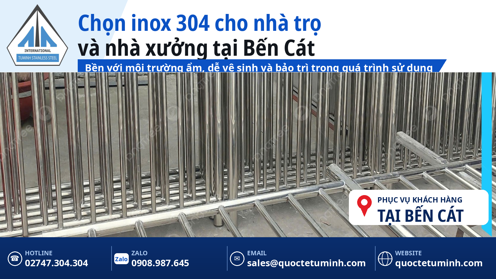 Gia công lan can inox Bến Cát cho nhà trọ, nhà phố và nhà xưởng: Bền, đồng bộ theo một mẫu chốt Lan can inox 304 bền với môi trường ẩm cho nhà trọ và nhà xưởng tại Bến Cát, sản phẩm thật tại xưởng Tứ Minh
