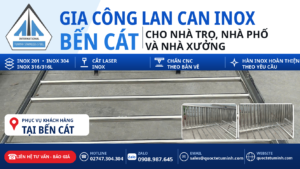 Gia công lan can inox Bến Cát: khung lan can gia công tại xưởng cho nhà trọ, nhà phố và nhà xưởng