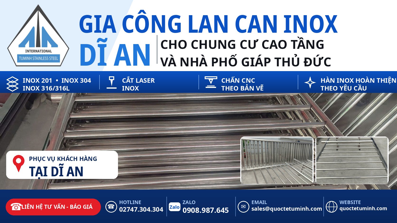 Gia công lan can inox Dĩ An cho chung cư cao tầng và nhà phố giáp Thủ Đức