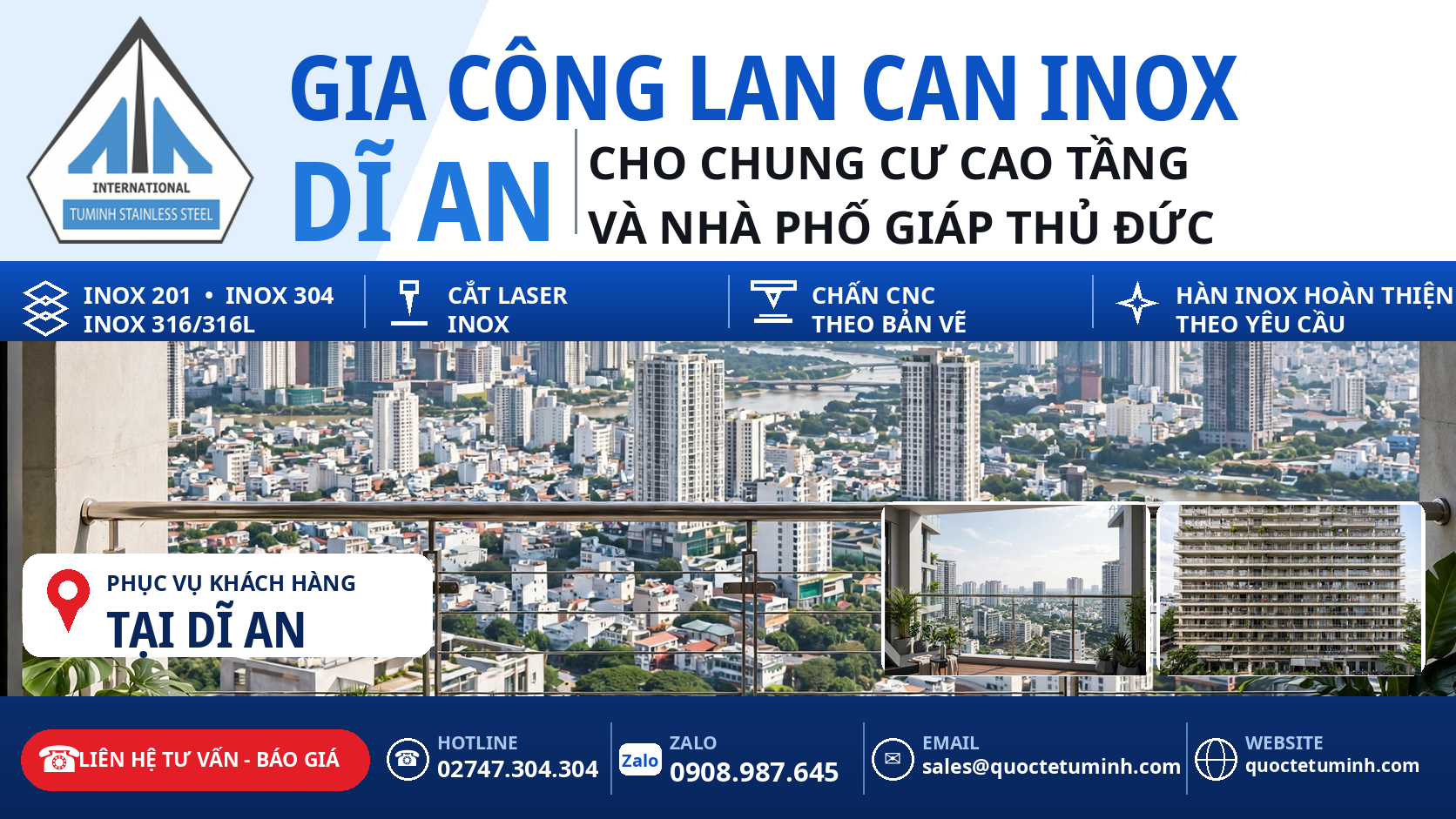 Gia công lan can inox Dĩ An cho chung cư cao tầng và nhà phố giáp Thủ Đức