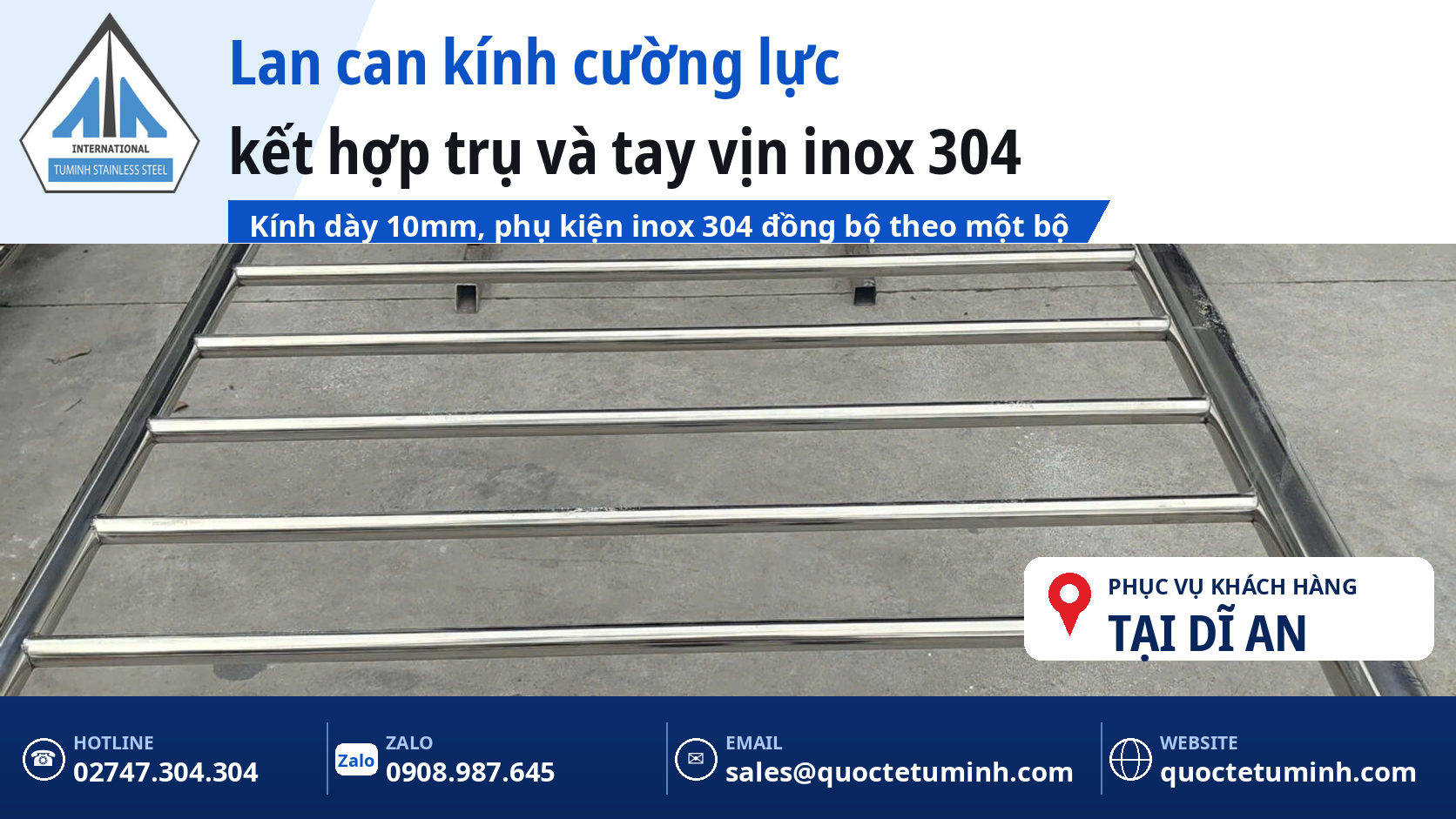 Gia công lan can inox Dĩ An cho chung cư cao tầng và nhà phố: Đồng bộ mẫu, đúng quy định Lan can kính cường lực 10mm kết hợp phụ kiện inox 304 tại Dĩ An