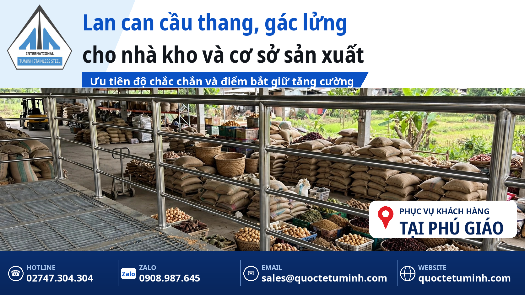 Lan can gác lửng nhà kho tại Phú Giáo bằng inox chắc chắn