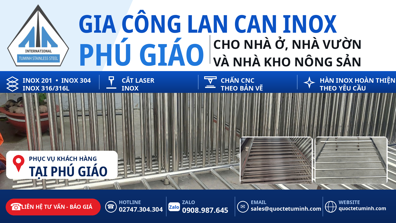Gia công lan can inox Phú Giáo cho nhà ở, nhà vườn và nhà kho nông sản