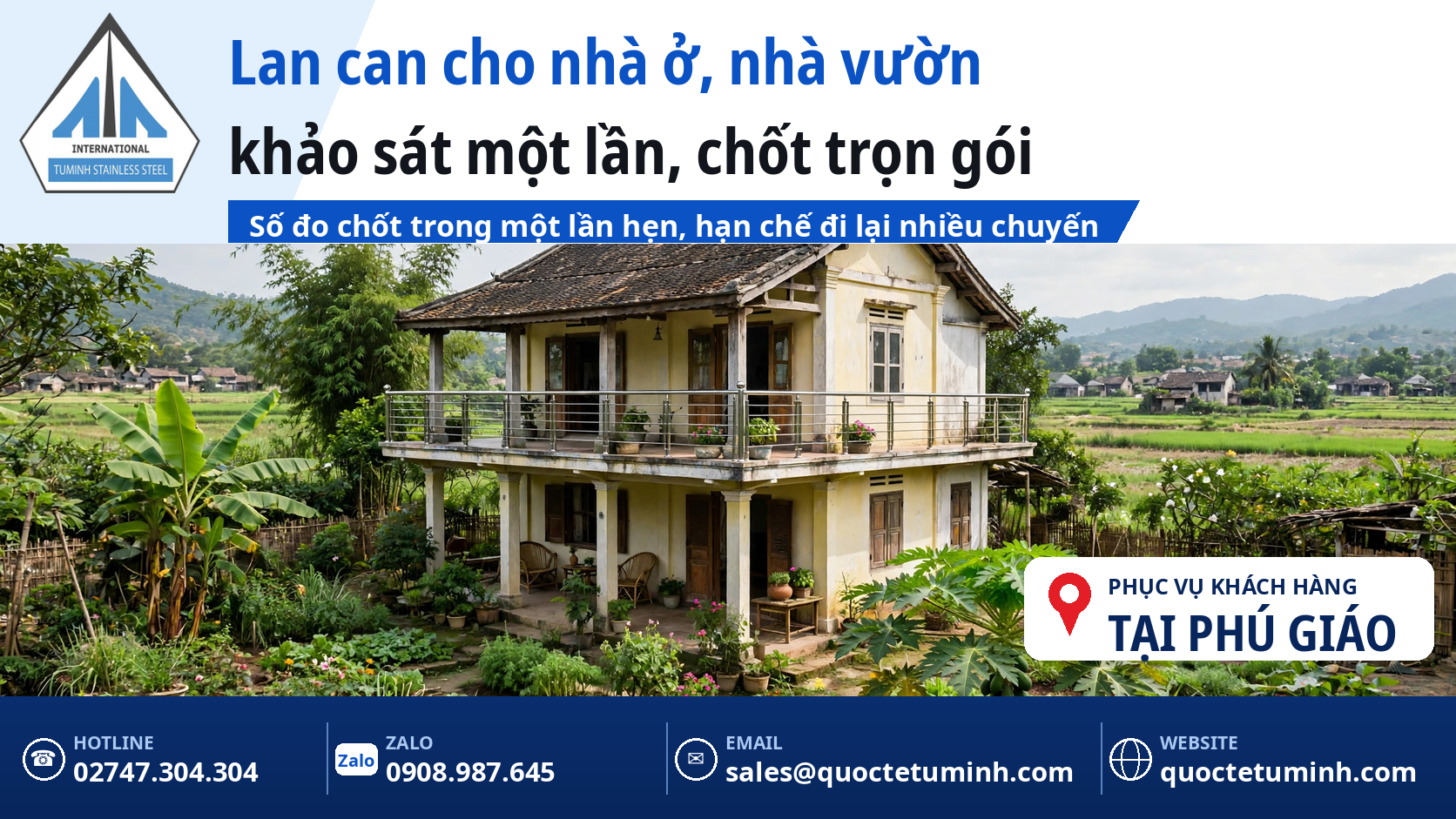 Lan can ban công inox nhà vườn tại Phú Giáo lắp hoàn thiện