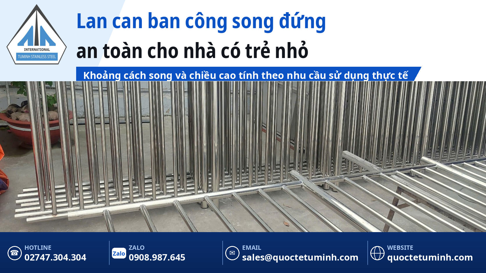 Lan can ban công song đứng inox cho nhà phố tại Tân Uyên, khoảng cách song tính theo nhu cầu sử dụng thực tế
