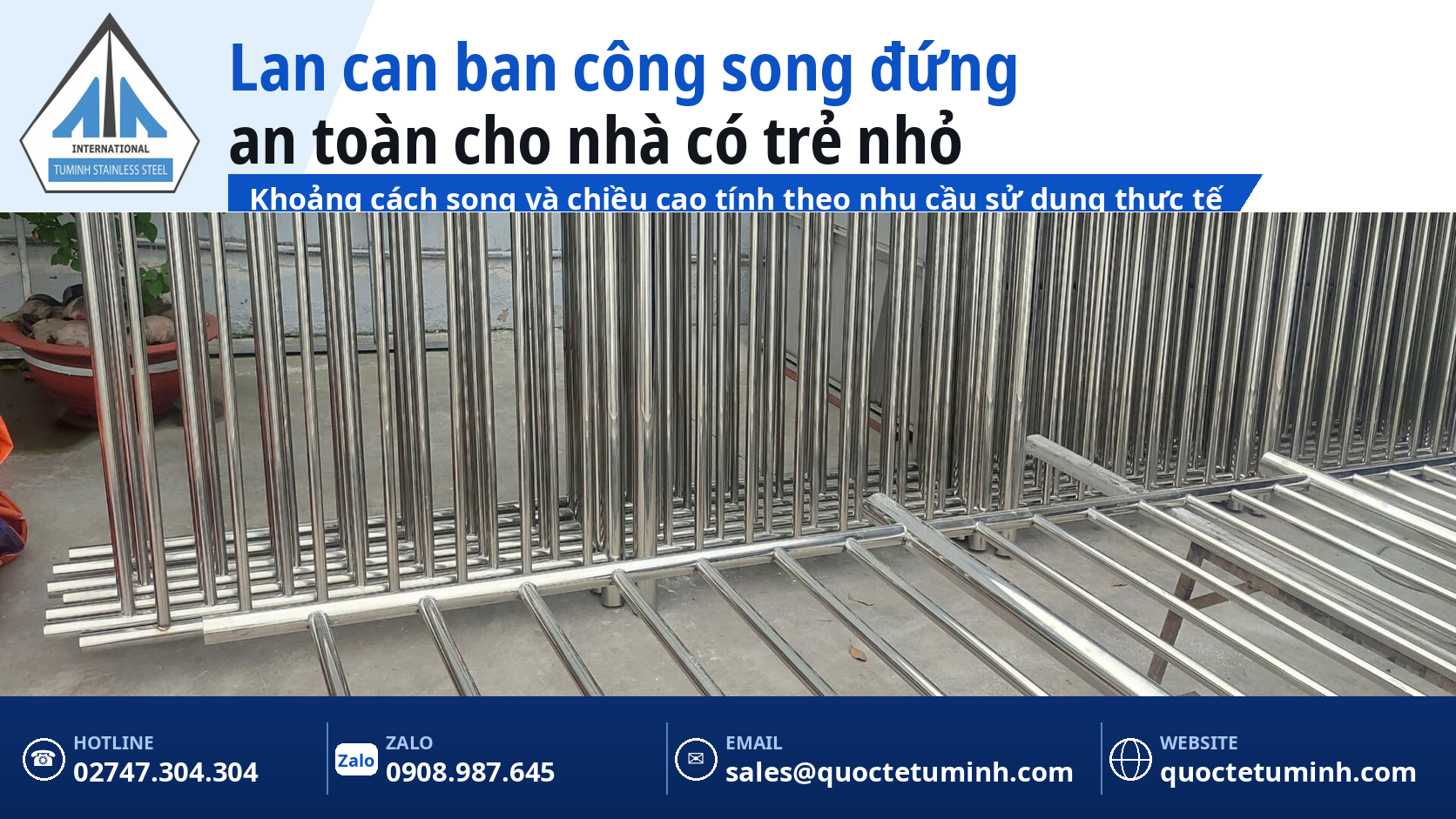 Lan can ban công song đứng inox cho nhà phố tại Tân Uyên, khoảng cách song tính theo nhu cầu sử dụng thực tế