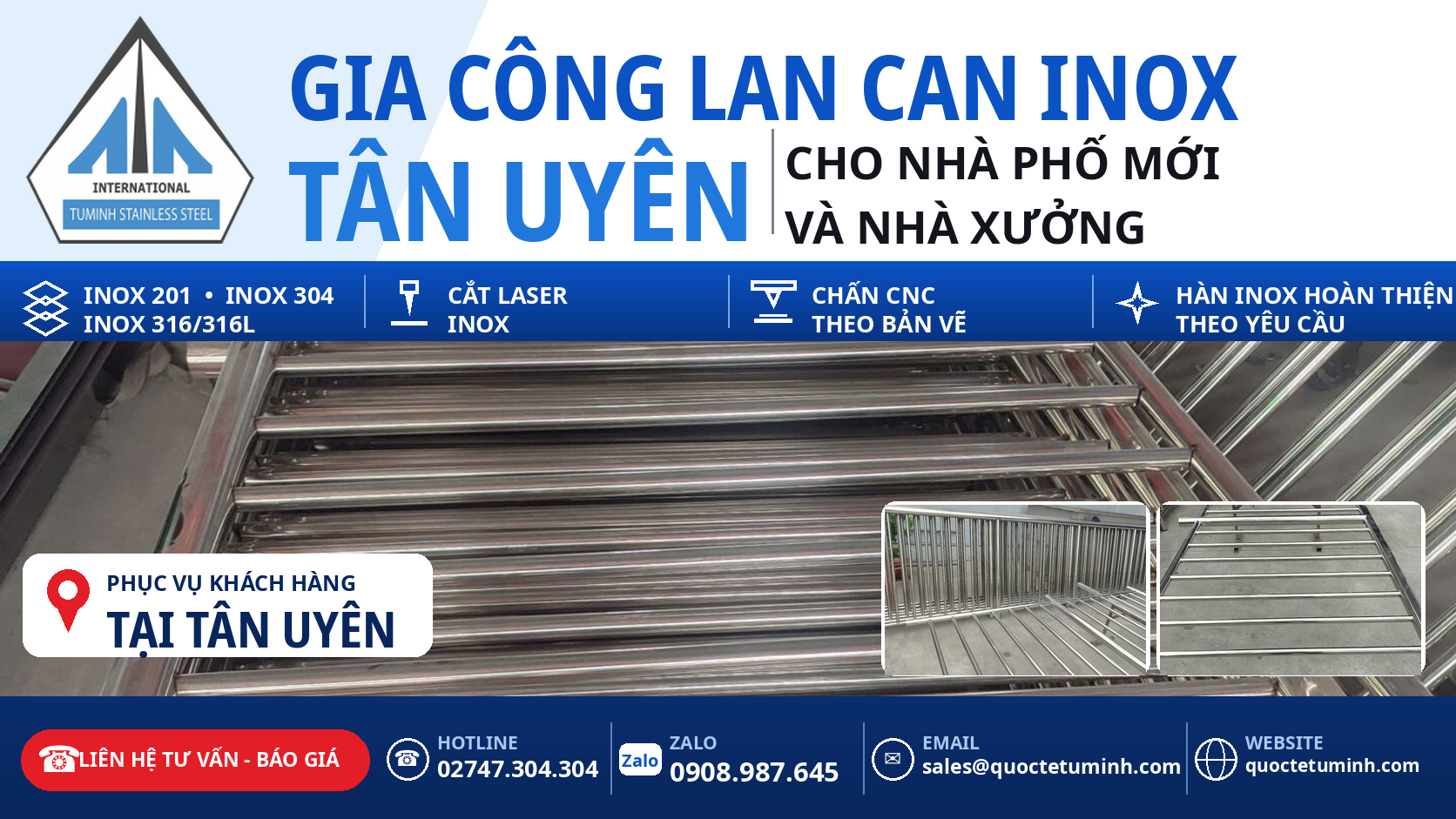 Gia công lan can inox Tân Uyên: tuyến lan can song ngang tại xưởng cho nhà phố mới và nhà xưởng
