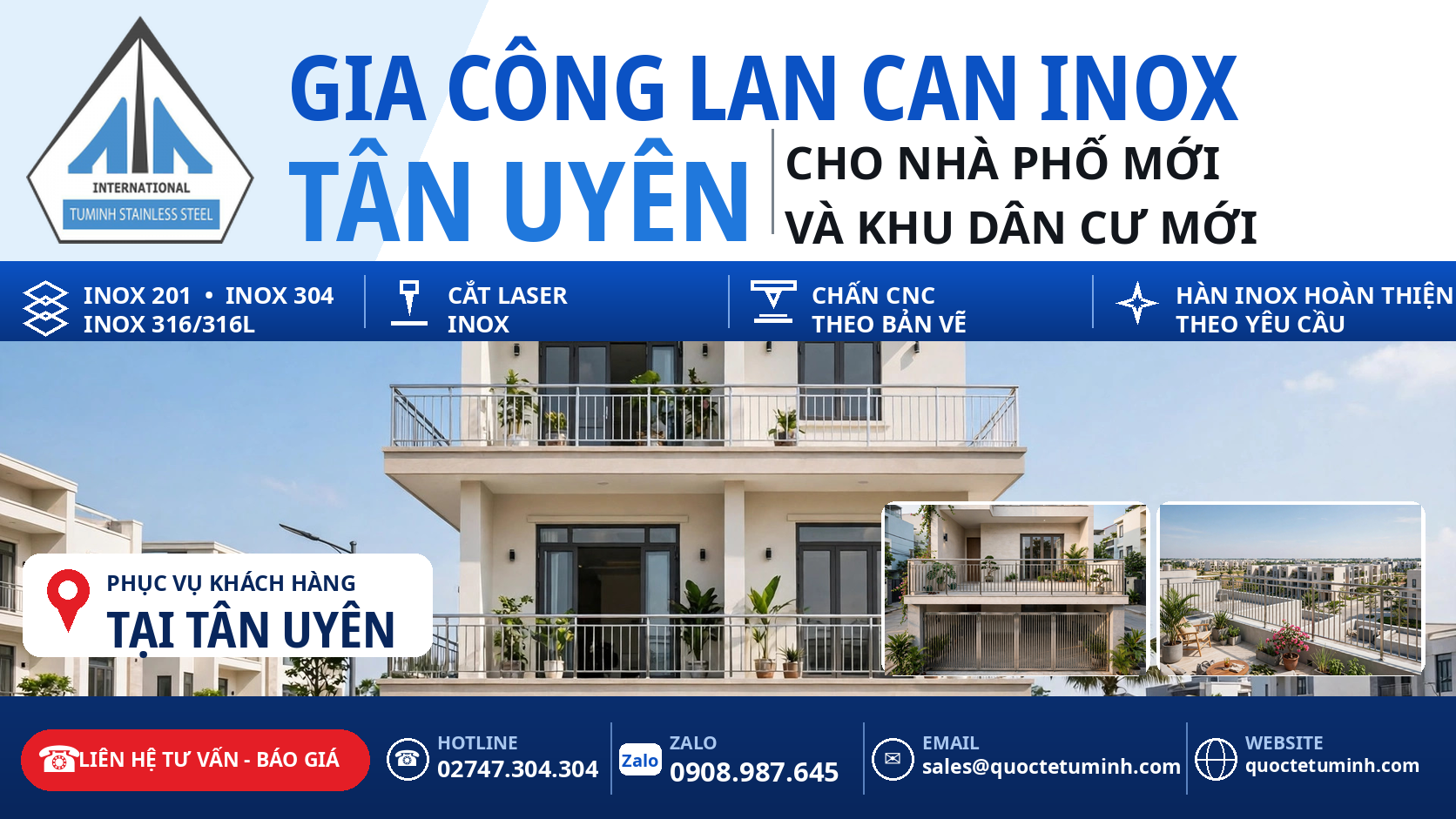 Gia công lan can inox Tân Uyên cho nhà phố mới và khu dân cư mới