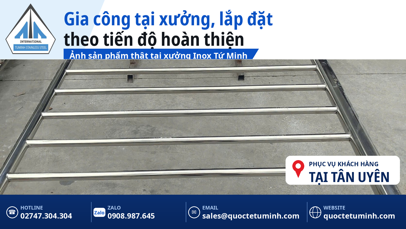 Khung lan can inox gia công tại xưởng Tứ Minh, lắp đặt theo tiến độ hoàn thiện nhà tại Tân Uyên