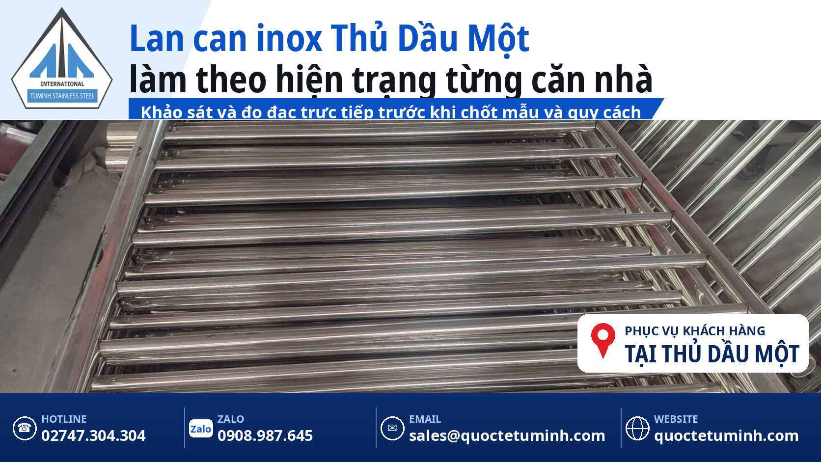 Gia công lan can inox Thủ Dầu Một cho nhà phố và biệt thự: Đo đạc tận nơi, làm theo hiện trạng Gia công lan can inox Thủ Dầu Một theo hiện trạng: tuyến lan can song ngang dài gia công tại xưởng trước khi lắp đặt