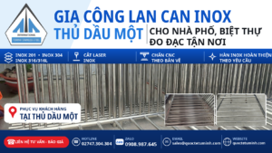 Gia công lan can inox Thủ Dầu Một: khung lan can song đứng inox 304 hoàn thiện tại xưởng Tứ Minh, phục vụ nhà phố và biệt thự