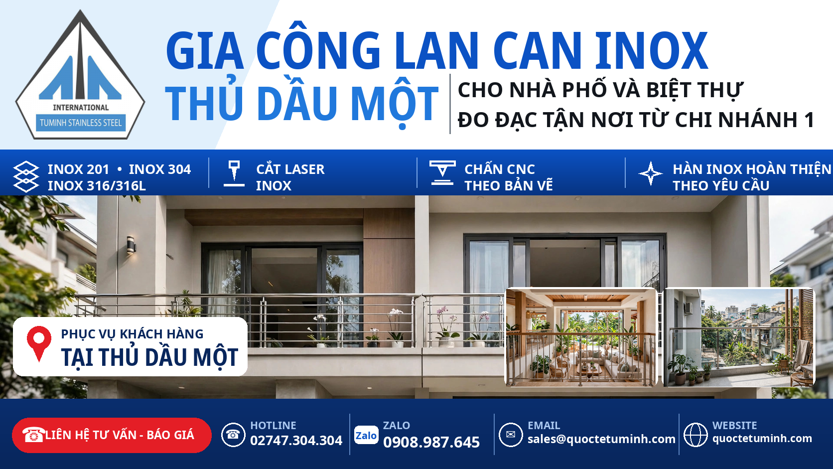 Gia công lan can inox Thủ Dầu Một cho nhà phố và biệt thự, đo đạc tận nơi
