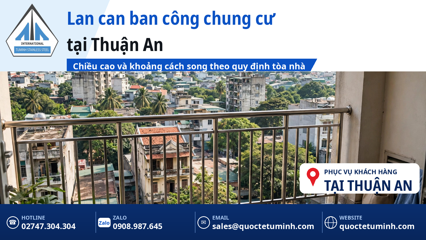Lan can ban công chung cư inox tại Thuận An nhìn ra thành phố