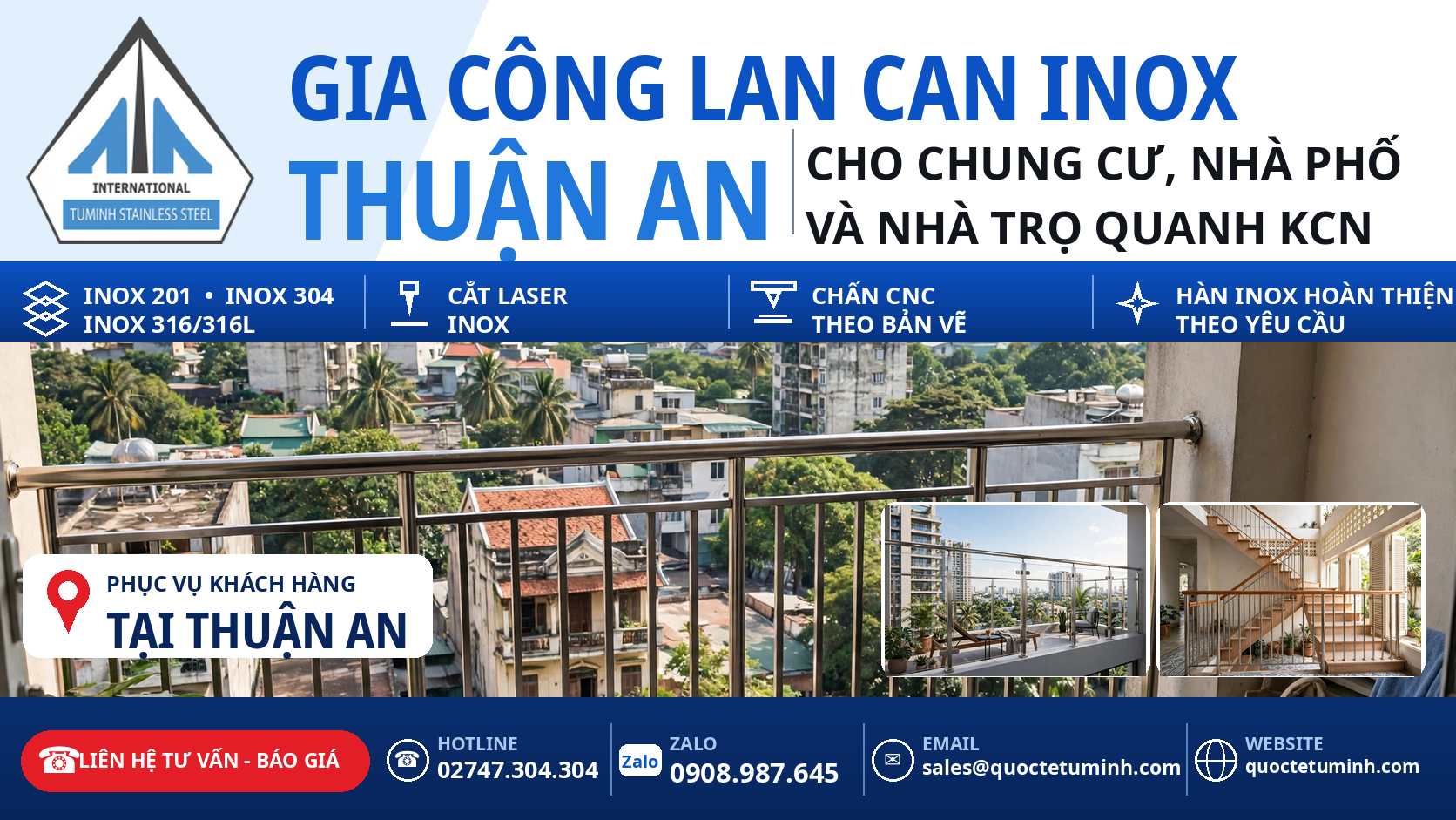 Gia công lan can inox Thuận An cho chung cư, nhà phố và nhà trọ quanh khu công nghiệp