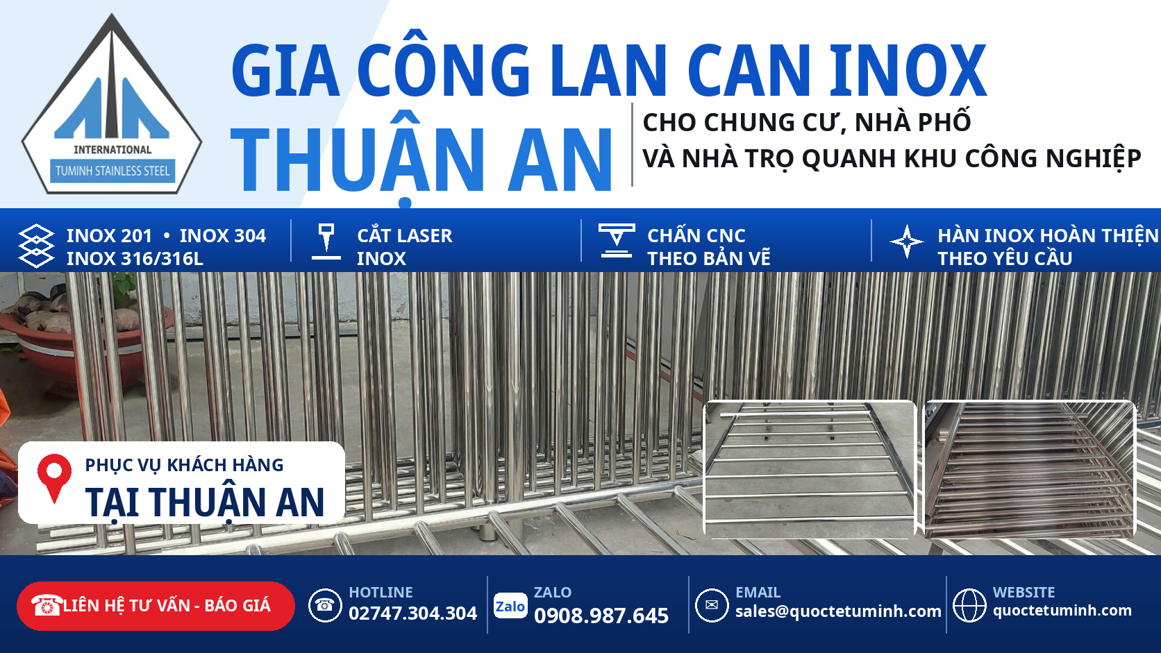 Gia công lan can inox Thuận An cho chung cư, nhà phố và nhà trọ quanh khu công nghiệp