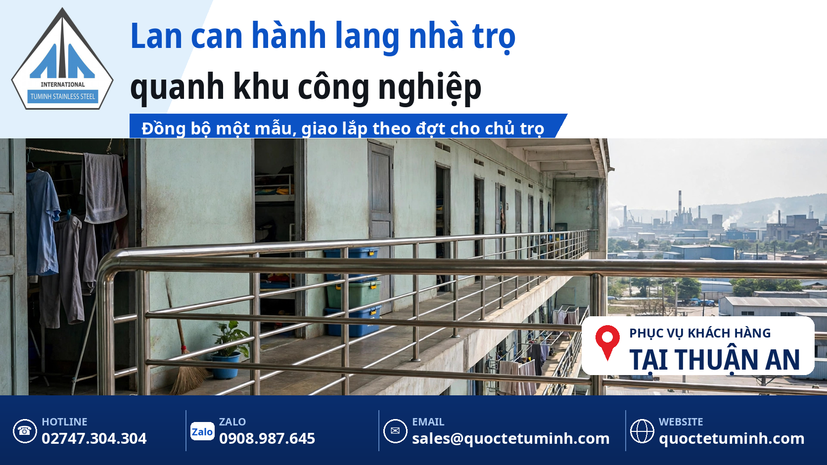 Lan can hành lang nhà trọ inox tại Thuận An quanh khu công nghiệp