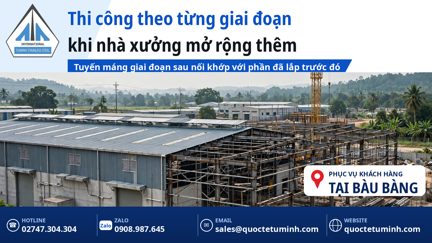 Gia công máng xối inox Bàu Bàng cho nhà xưởng nhịp lớn: Thi công theo từng giai đoạn mở rộng Thi công máng xối inox Bàu Bàng theo từng giai đoạn khi nhà xưởng mở rộng thêm