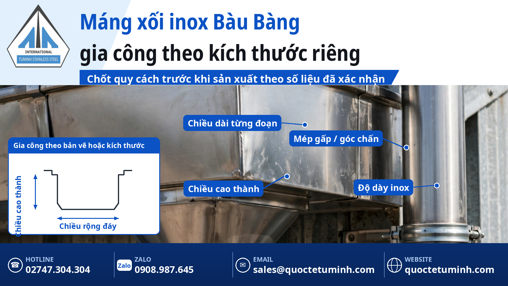 Gia công máng xối inox Bàu Bàng cho nhà xưởng nhịp lớn: Thi công theo từng giai đoạn mở rộng Gia công máng xối inox Bàu Bàng theo kích thước riêng cho mái nhà xưởng