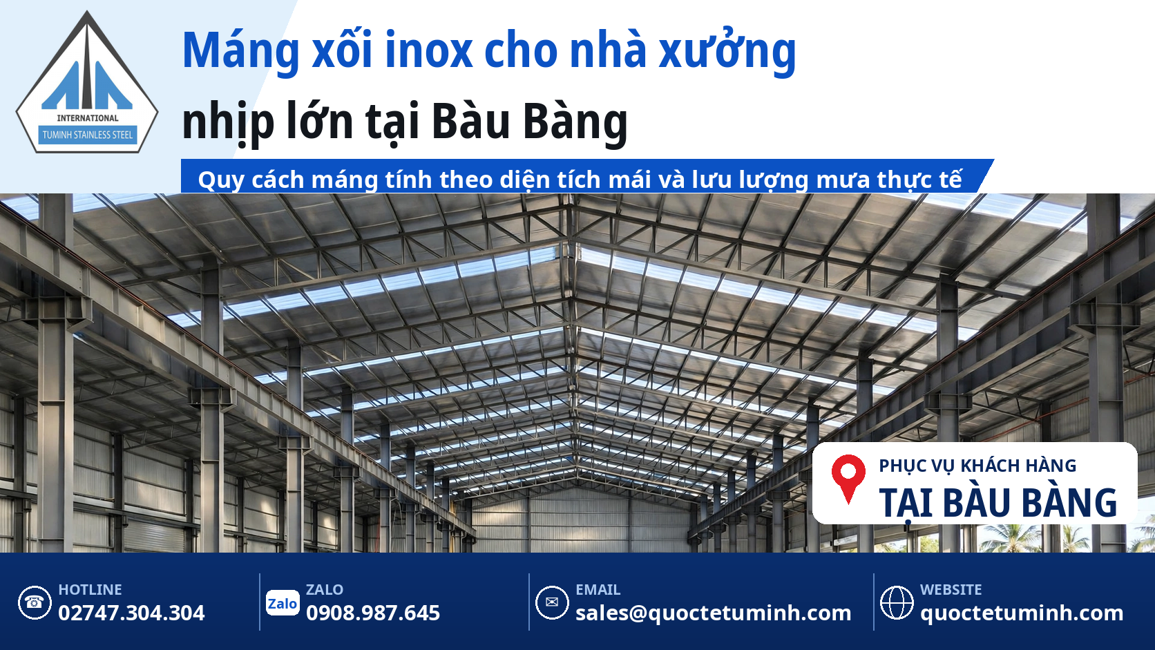 Gia công máng xối inox Bàu Bàng cho nhà xưởng nhịp lớn: Thi công theo từng giai đoạn mở rộng Máng xối inox Bàu Bàng với quy cách tính theo diện tích mái của nhà xưởng nhịp lớn